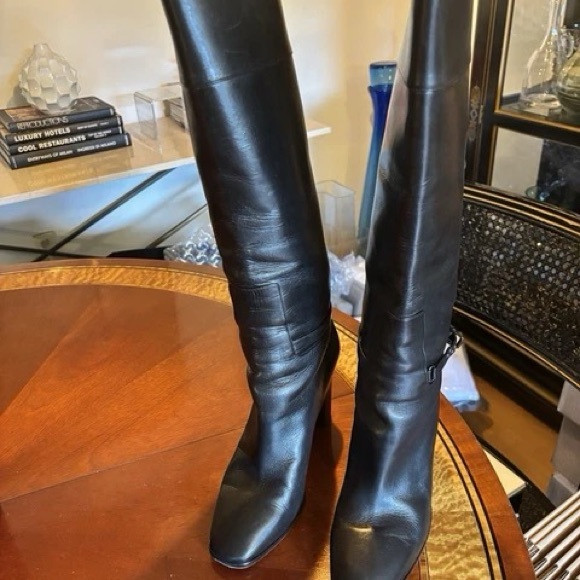 Christian Louboutin MERVILLON 85 Black Leather Heeled Boots - Picture 2 of 13